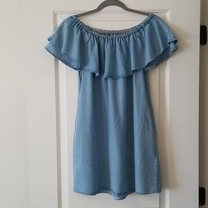Zara Chambray Off Shoulder Mini Dress XS